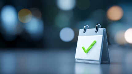 A calendar with a green check mark on it represents the completion of tasks or goals