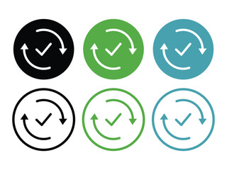  round checking process sync approved icon. Upgrade Update Refresh icon set. vector illustration. Verification processing icon