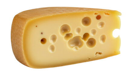 Appetizing Wedge of Swiss Cheese with Distinct Holes on a Black Background