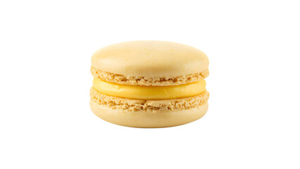 Yellow macaron with lemon or vanilla flavor, png, isolated on transparent background, perfect for food marketing and advertising