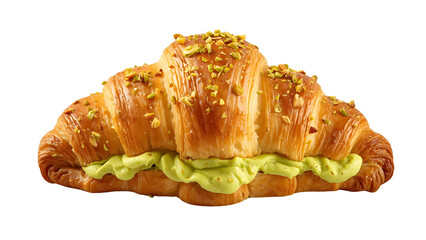 Croissant with crushed pistachio and filling, png, isolated on transparent background, perfect for food marketing and advertising