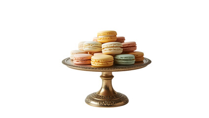 Macarons arranged on an elegant stand, png, isolated on transparent background, perfect for food marketing and advertising