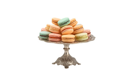 Macarons arranged on an elegant stand, png, isolated on transparent background, perfect for food marketing and advertising