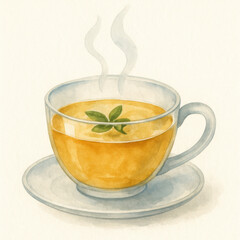 Watercolor illustration of single herbal tea cup with steam rising. calm and relaxing drink for mental wellness, isolate on light background, soothing hot beverage