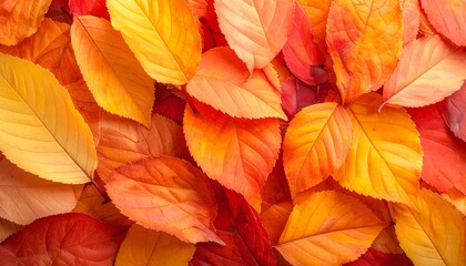 Obraz premium Vibrant autumn leaves scatter, forming a beautiful textured background. Rich red, orange, and yellow hues capture the natural beauty and colorful essence of the fall season