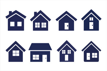 Collection of simple house icons representing residential buildings and properties