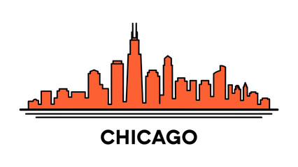 Fototapeta premium Chicago Skyline Silhouette: The iconic silhouette of Chicago's architectural marvels, rendered in striking simplicity against the sky, a symbol of urban innovation and design.