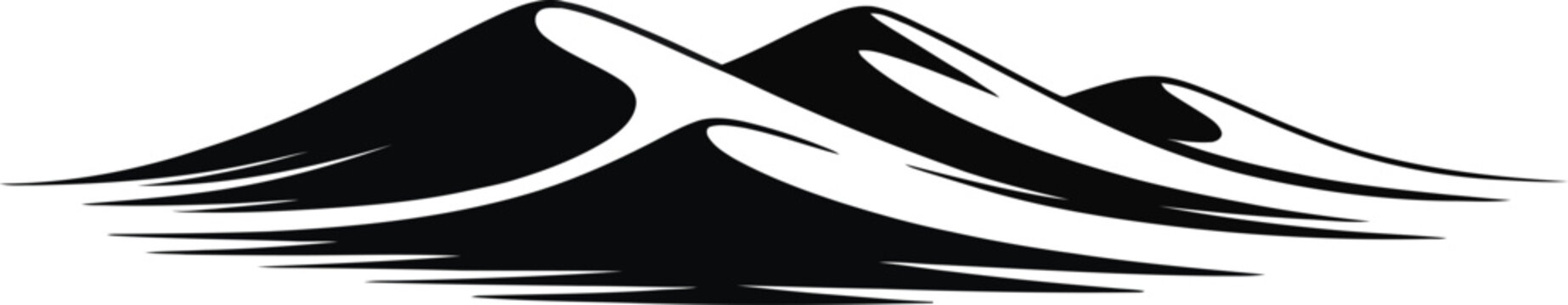 Black silhouette of desert sand dunes under a clear sky