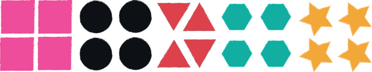 Vibrant Grunge Abstract Background Collection Featuring Colorful Brush-Paint Textures with Triangle, Round, Square, and Hexagon Design Elements