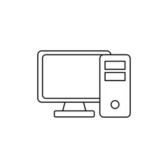 Computer outline icon. Can be used for any platform action promotion and advertising mockup. Isolated symbol sign used for: mobile, app, design, web, dev, ui, ux, gui. EPS 10. For your project