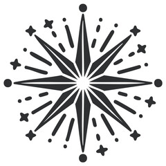 Ornamental Starburst with Star and Dot Accents Silhouette Design Element