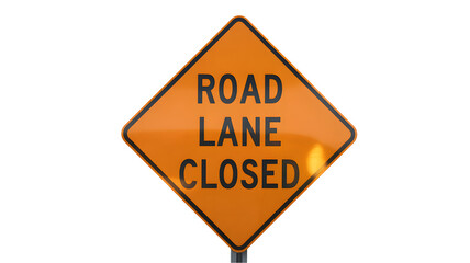 Road Lane Closed warning sign against black background, alerting drivers of construction, traffic issues, and detours on the roadway
