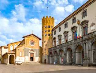 Historic Torre Dodecagonale and Piazza della Repubblica in Orvieto, Italy