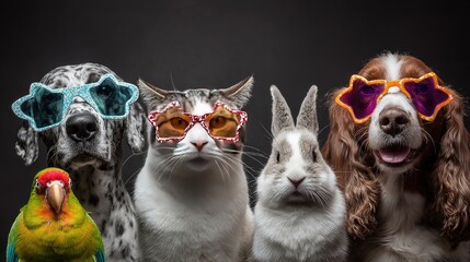 Fun Fashionable Pets Wearing Sunglasses in a Studio Setting
