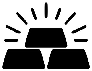 Simple black silhouette icon of a stack of shining gold bars or bullion