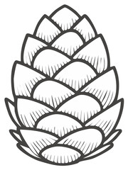 Stylized Outline Pinecone Illustration in Simple Black and White for Holiday and Nature Themes