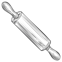 Classic Wooden Rolling Pin for Baking Dough Illustrated in Engraving Outline Style