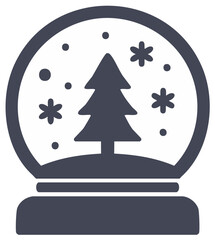 Vector icon of a winter snow globe with a Christmas tree and falling snowflakes