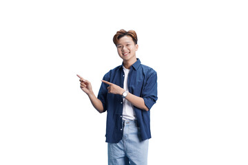 Enthusiastic Presentation: A vibrant individual confidently points, directing attention with a...