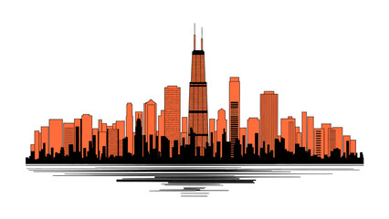 Obraz premium Cityscape Silhouette: An abstract representation of a modern city skyline, the sharp silhouettes of towering buildings are presented in a dynamic composition. The skyline's geometric arrangement.