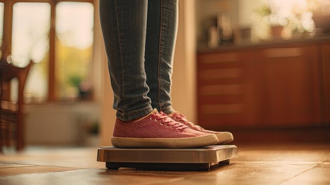 Person Standing on Digital Bathroom Scale in Modern Interior Setting
