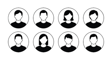 Silhouette icons of two men and two women isolated on transparent background