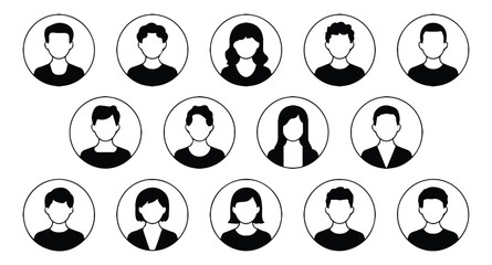 Silhouette icons of two men and two women isolated on transparent background