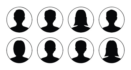 Silhouette icons of two men and two women isolated on transparent background