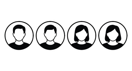 Silhouette icons of two men and two women isolated on transparent background