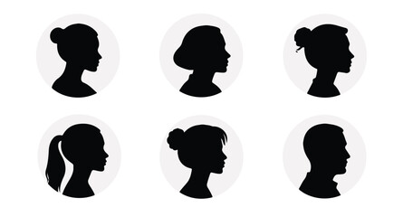 Silhouette icons of two men and two women isolated on transparent background