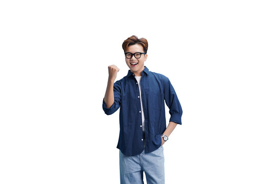 Optimistic Expression: An individual exudes positive energy, with a fist pump and a look of triumphant accomplishment, conveying confidence and determination.