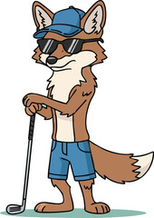 Cool cartoon fox with sunglasses & walking stick. Represents casual style, independence, or a playful take on visual impairment/coolness.