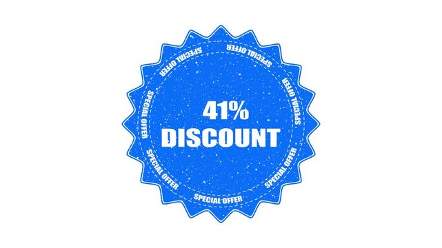 41% percent discount animation on white background.Sale button off discount.Sales special offer.Shopping icon, price discount, business concept.