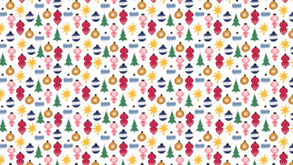 Christmas pattern design with ornaments and trees for holiday season festive background decor
