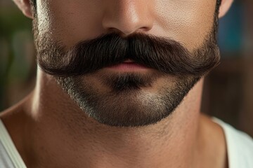 Fototapeta premium Close-up man face upper body has thick Large mustache