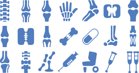 Medical Line Icon Set – Arthritis, Osteoporosis, Pain, Injury, Inflammation, Injection, Diagnosis, Prevention, Healthcare, Calcium Supplement, Skeleton, Thin Linear Vector Illustration