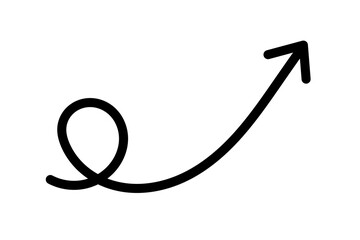 Black curved loop arrow pointing upward right for growth, creativity, progress, direction, and modern infographic design element