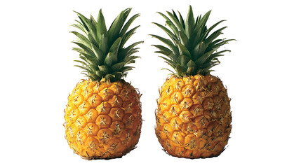 Two ripe golden pineapples with green leafy crowns against a black background