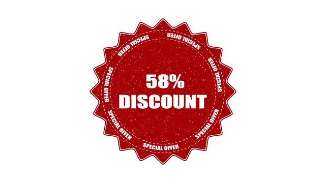 58% percent discount animation on white background.Sale button off discount.Sales special offer.Shopping icon, price discount, business concept.