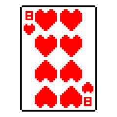 Obraz premium Isolated Eight of Hearts Playing Card Retro Red Pixel Art