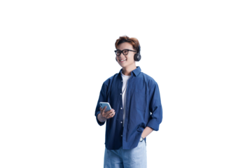 Harmony in Sound: An individual is immersed in the auditory experience, his glasses gleam with contentment, listening to music and embracing the peaceful moment.