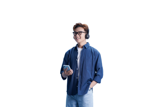 Harmony in Sound: An individual is immersed in the auditory experience, his glasses gleam with contentment, listening to music and embracing the peaceful moment.