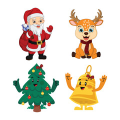 set of isolated christmas characters and decorations - vector illustration, 