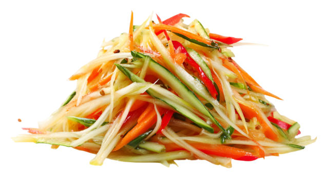 Freshly prepared colorful vegetable salad with shredded carrots and cucumber