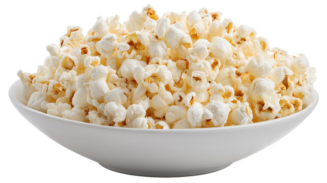 A generous bowl of fluffy freshly popped popcorn against a stark black background