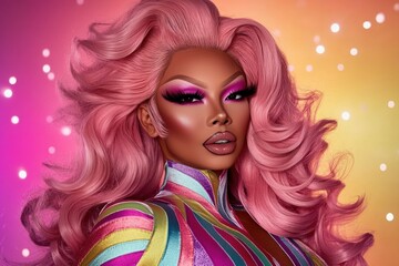 Portrait woman dramatic glamorous look She has long of beautiful drag