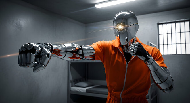 A young man in a gym wearing a mask and special uniform uses equipment for combat training like a soldier