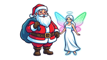 Holiday Unity: Santa Claus and a Fairy, a heartwarming holiday illustration of Santa Claus holding hands with a fairy, creating a scene of Christmas joy and holiday cheer.