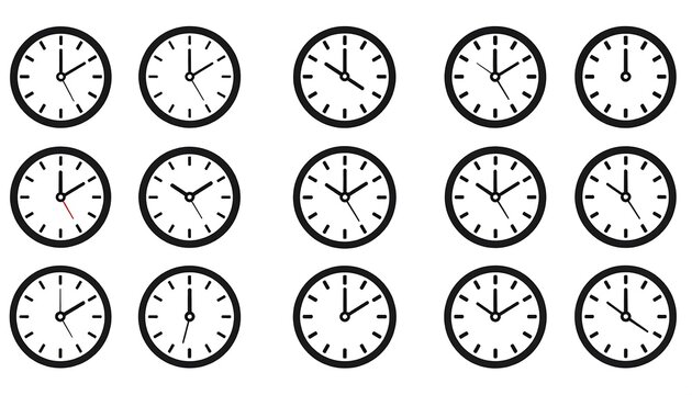 Collection of Analog Clocks Showing Different Times.