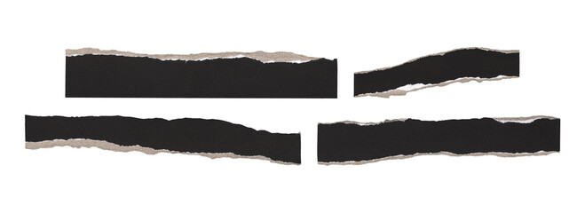 Ripped black paper banners with jagged edges, collage scrap elements on alpha
